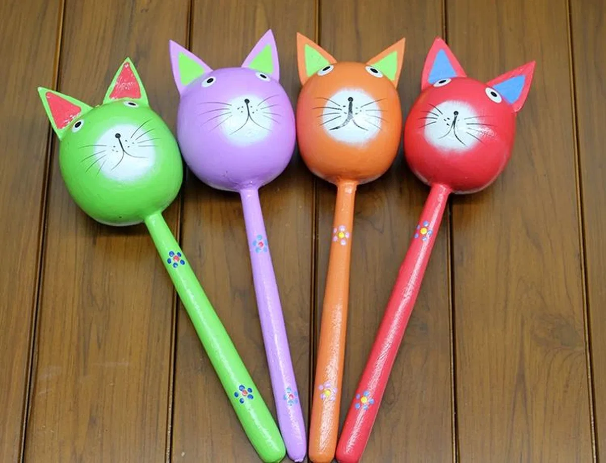 Ahşap Kedi Marakas Tekli Polos: 29