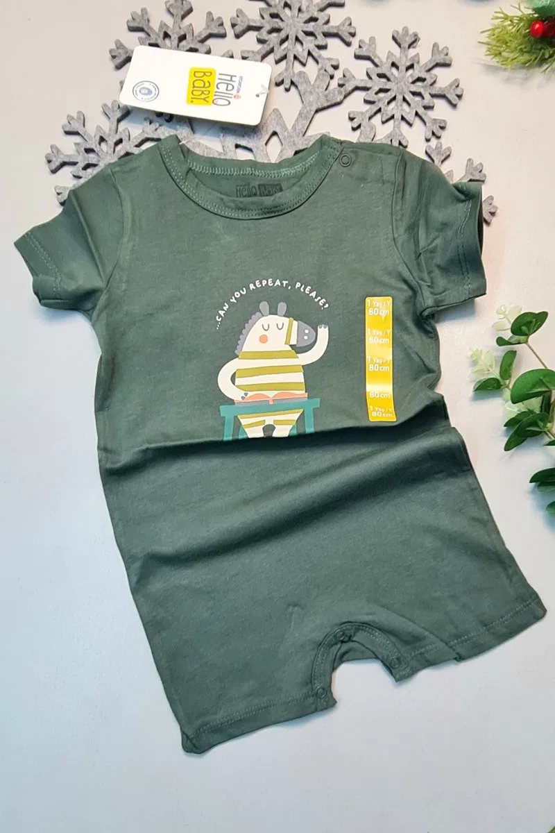 Yazlık %100 Pamuk Haki Yeşil Kısa Kol ÇıtÇıtlı Bebek Tulum Hellobaby Ebebek Badi 1 Adet görsel 2