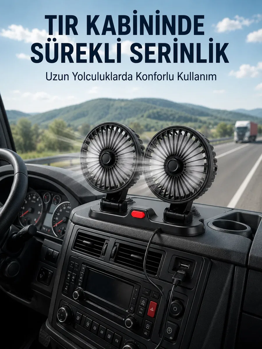 Çift Başlıklı Araç İçi USB Vantilatör Soğutucu Fan