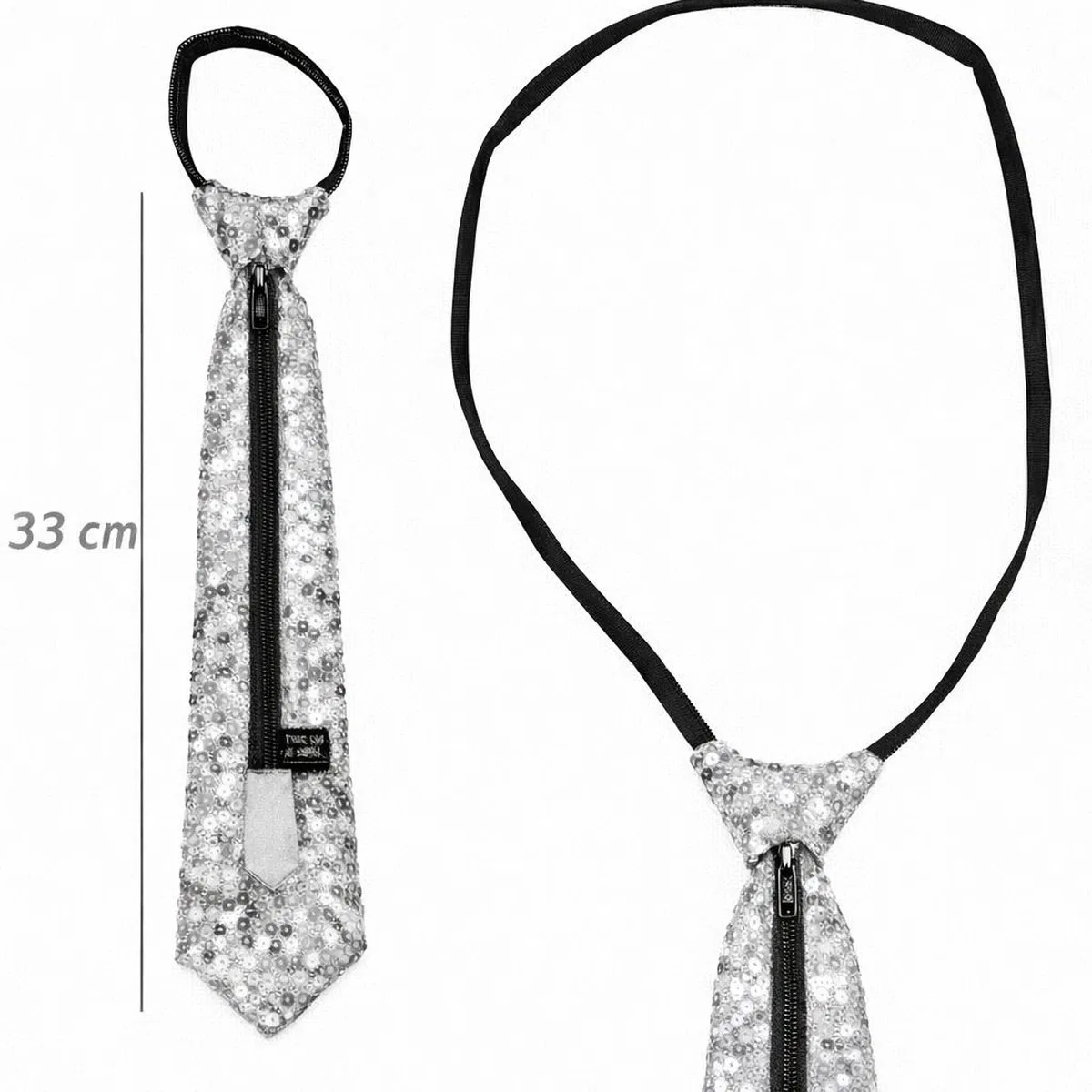 Gümüş Renk Pul Payetli Işıltılı Parti Kravatı 33 Cm görsel 2