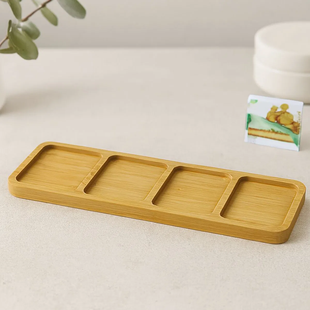 4 Bölmeli Dikdörtgen Bambu Servis Tepsisi 32. 8x10x1. 4 cm