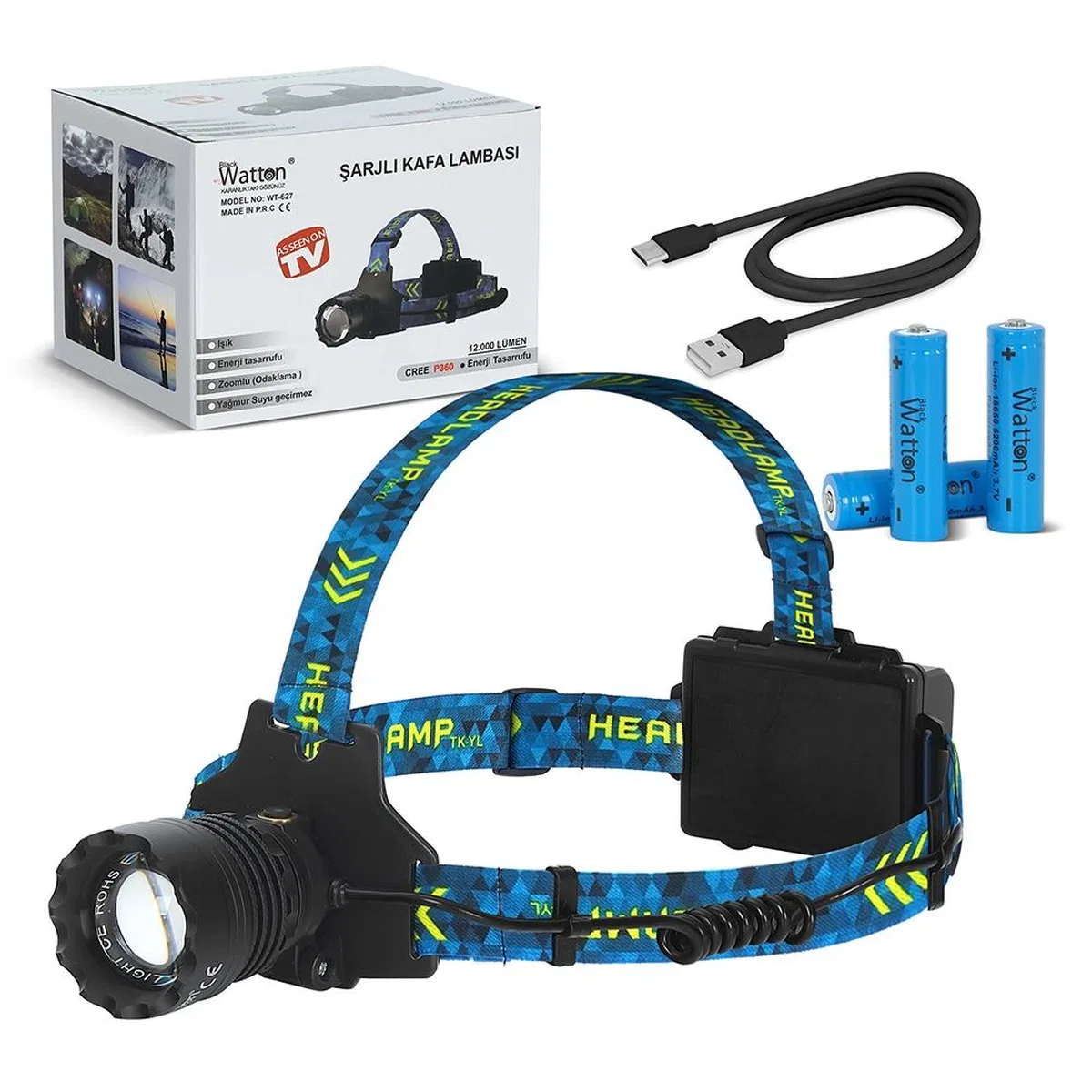 Cree P360 - 12, 000 Lümen Şarjlı Kafa Lambası Wt-627