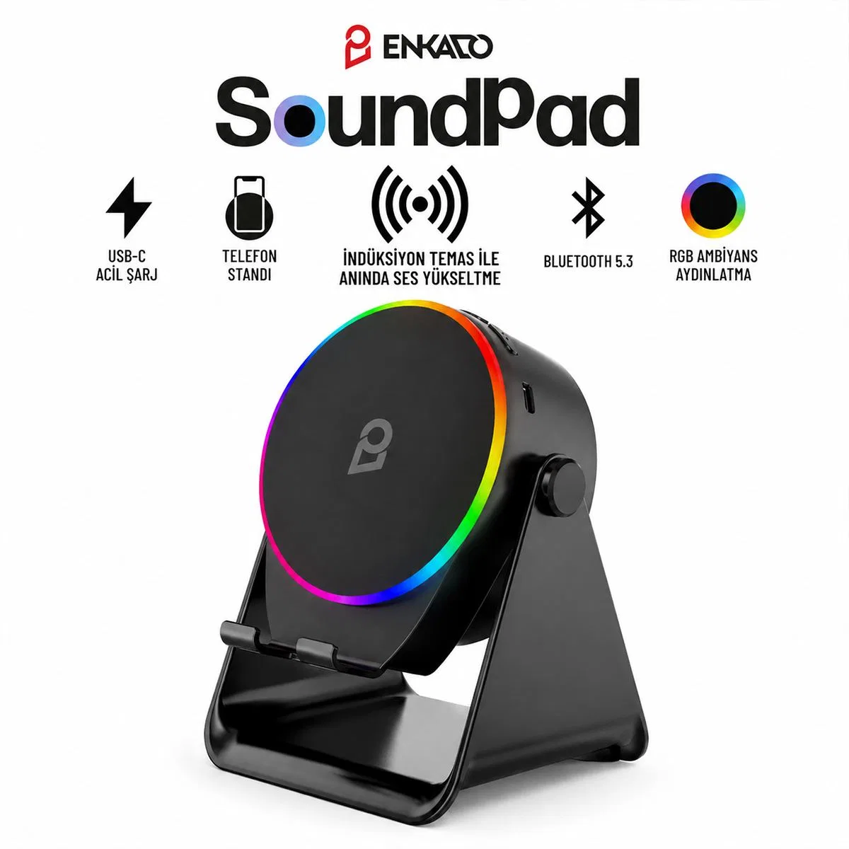 Bluetooth Soundpad Hoparlör 5W 2000mAh (Telefon Standı, USB-C) görsel 3