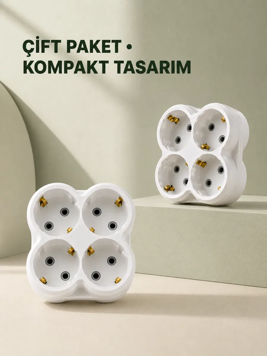 4’lü Priz Çoğaltıcı 2 Adet Set Kablosuz Duvar Tipi Priz Çoklayıcı Adaptör