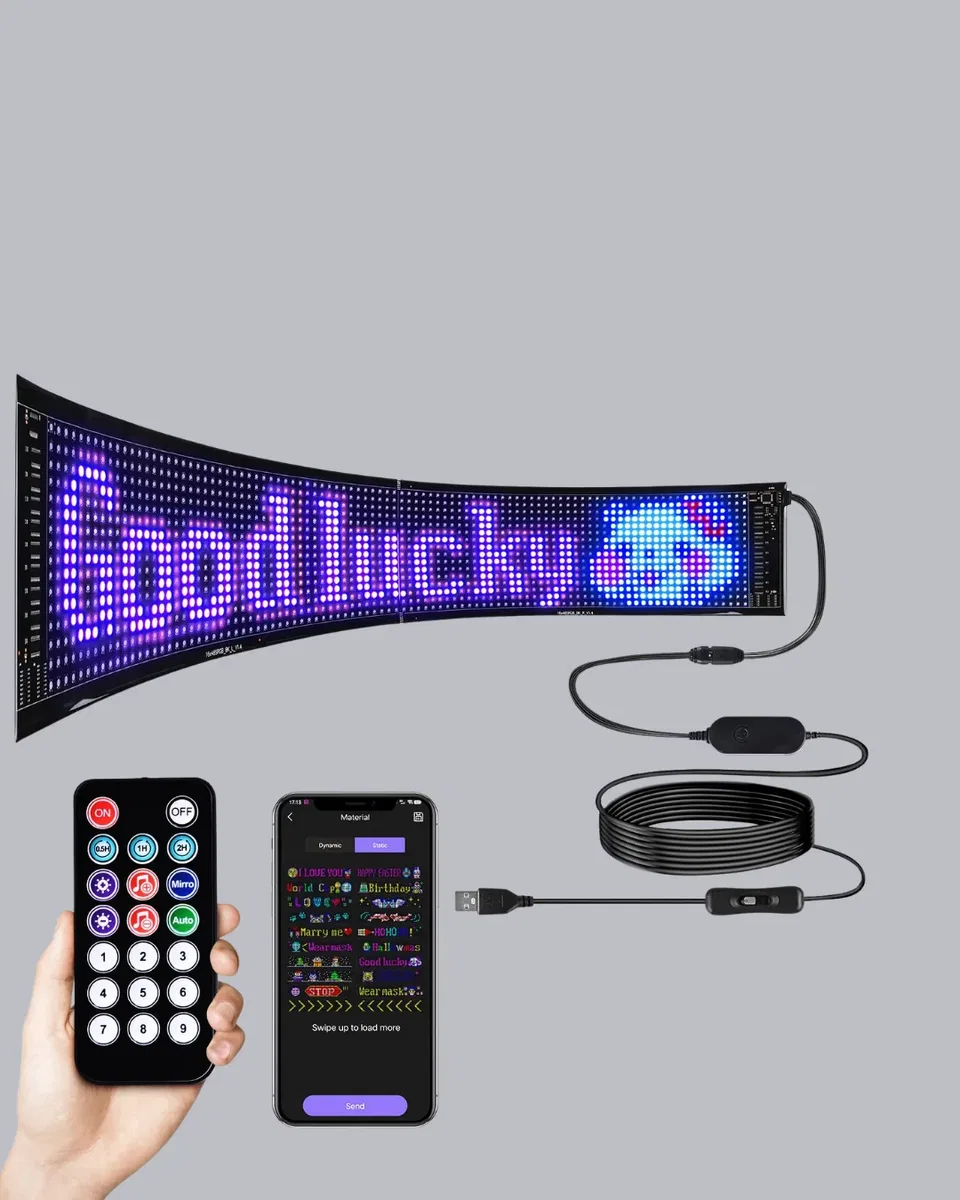 RGB LED Panel – Çok Renkli, Kumandalı, USB Bağlantılı Yazı ve GIF Gösterimli Akıllı Lamba görsel 2