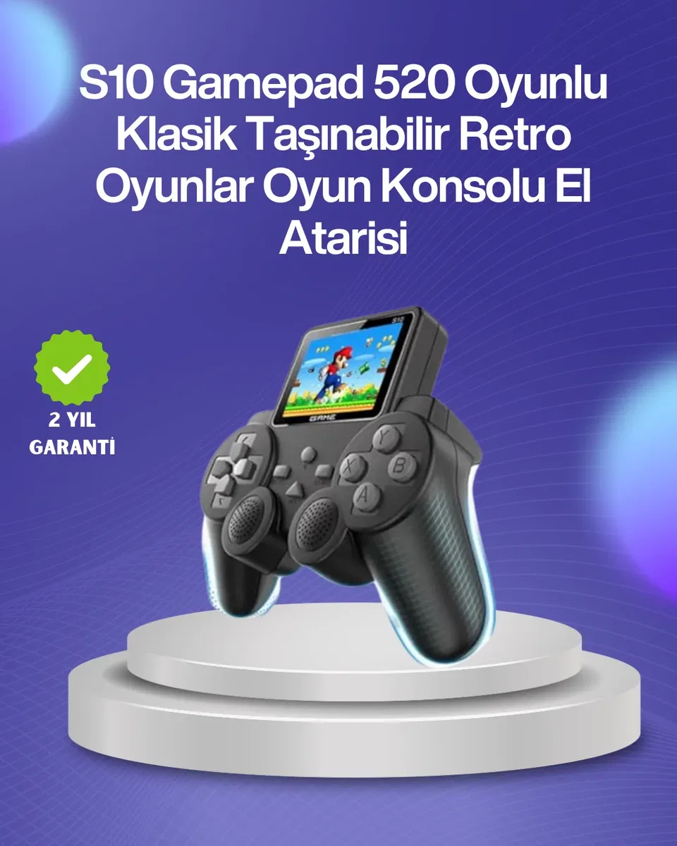 500 Oyunlu Nostaljik El Tipi Oyun Konsolu, Taşınabilir Şarjlı Cihaz, Renkli Ekran ve TV Destekli