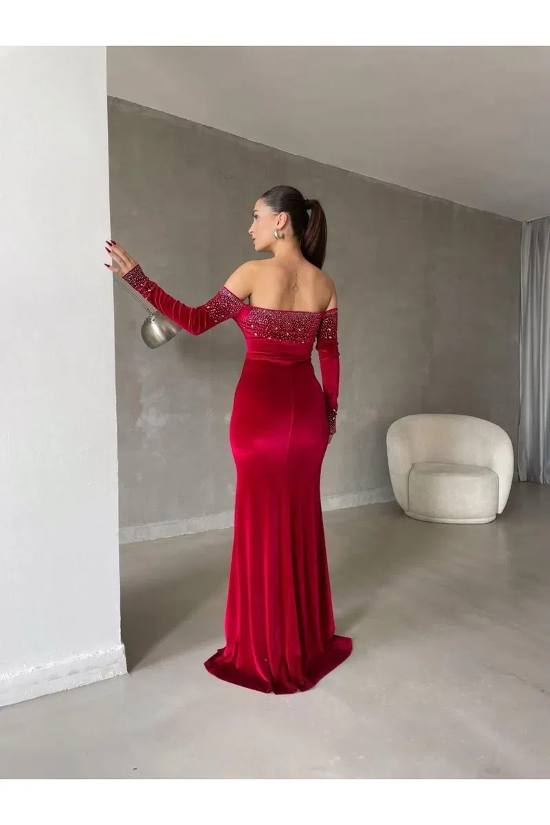Kadın Bohem Omzu Açık Abiye Elbise görsel 8