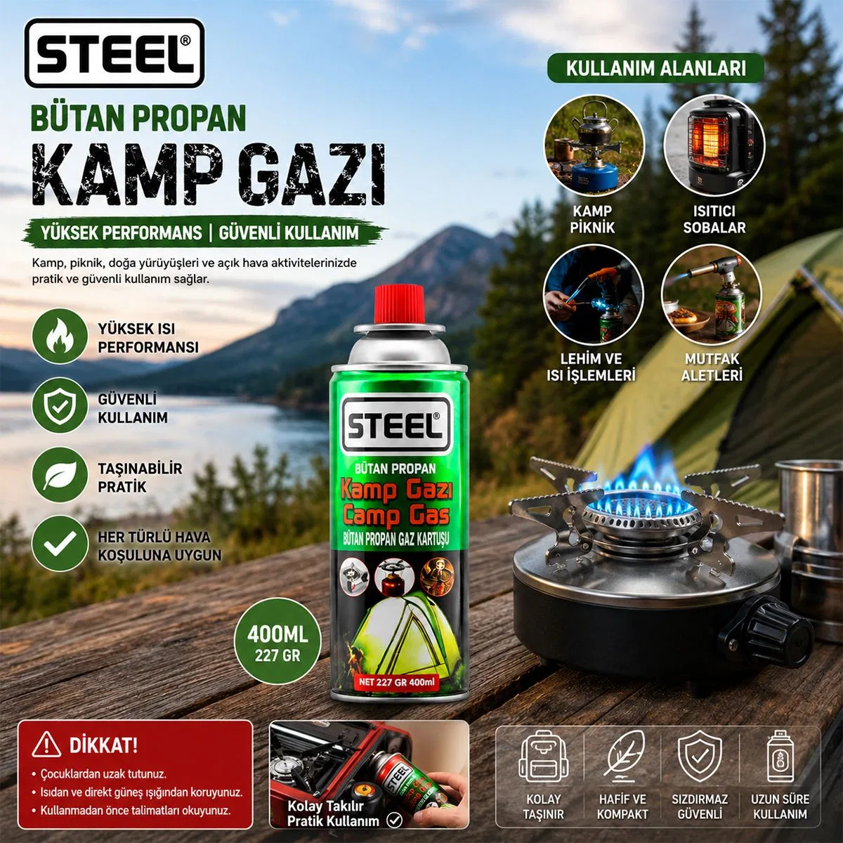 Bütan Gaz Kartuşu 220g & 400ml - Piknik ve Kamp görsel 3