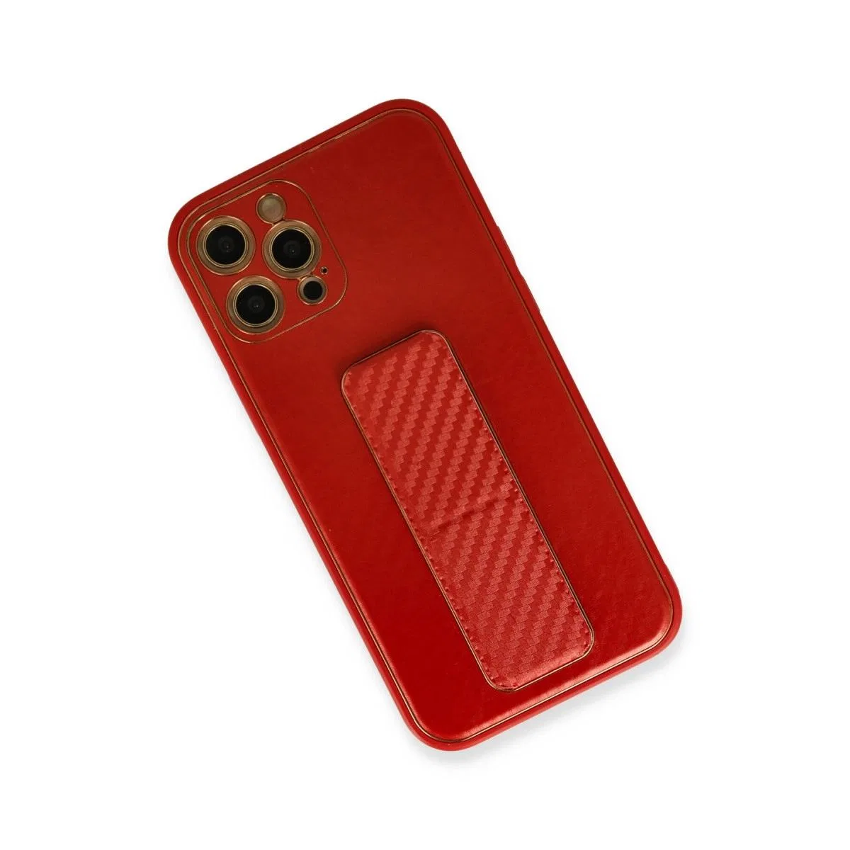 Apple İphone 12 Pro Kılıf Coco Karbon Standlı Kapak - Kırmızı görsel 3