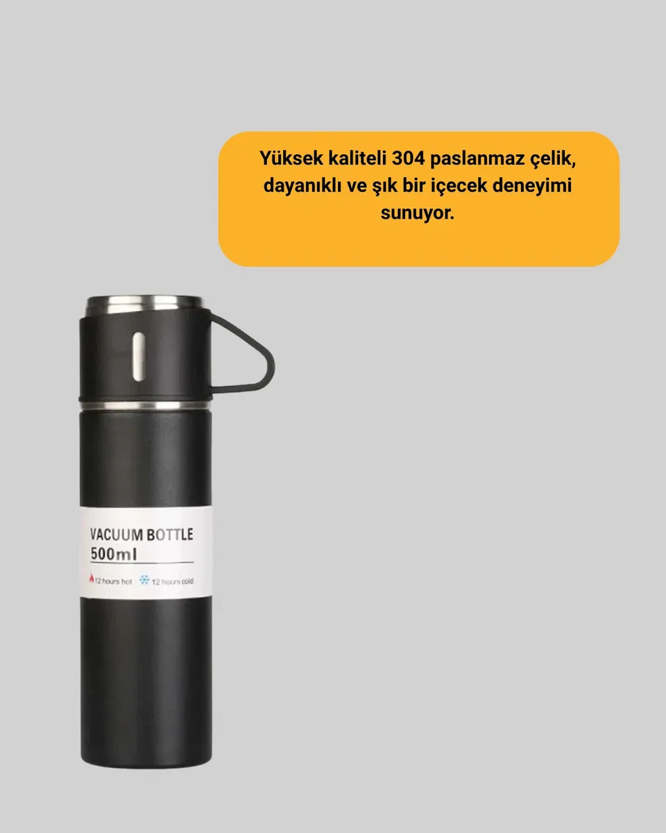 500 ml Isı Korumalı Çelik Termos ve Bardak Seti | Silikon Tabanlı, Şık ve Pratik görsel 4