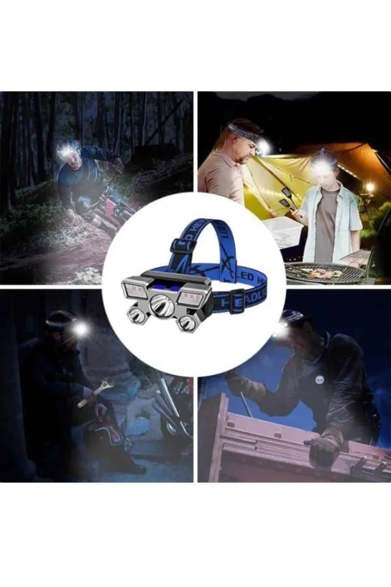 5 LED Far Şarj Edilebilir Güçlü Kafa Lambası Kamp Lambası 4 Modlu görsel 4