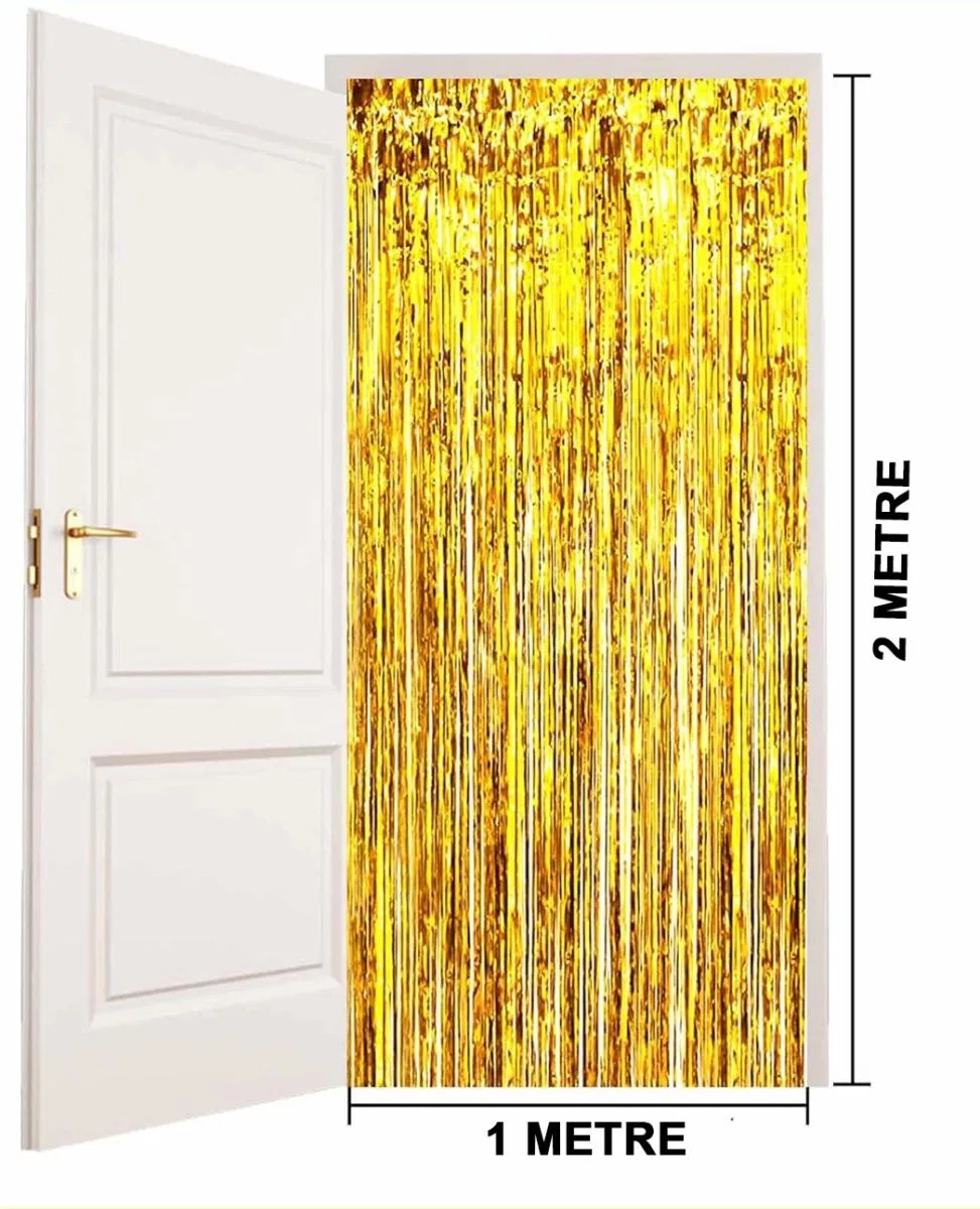 Altın Gold Renk Ekstra Metalize Parlak Saçaklı Arka Fon Perde İthal A Kalite 1x2 Metre görsel 4