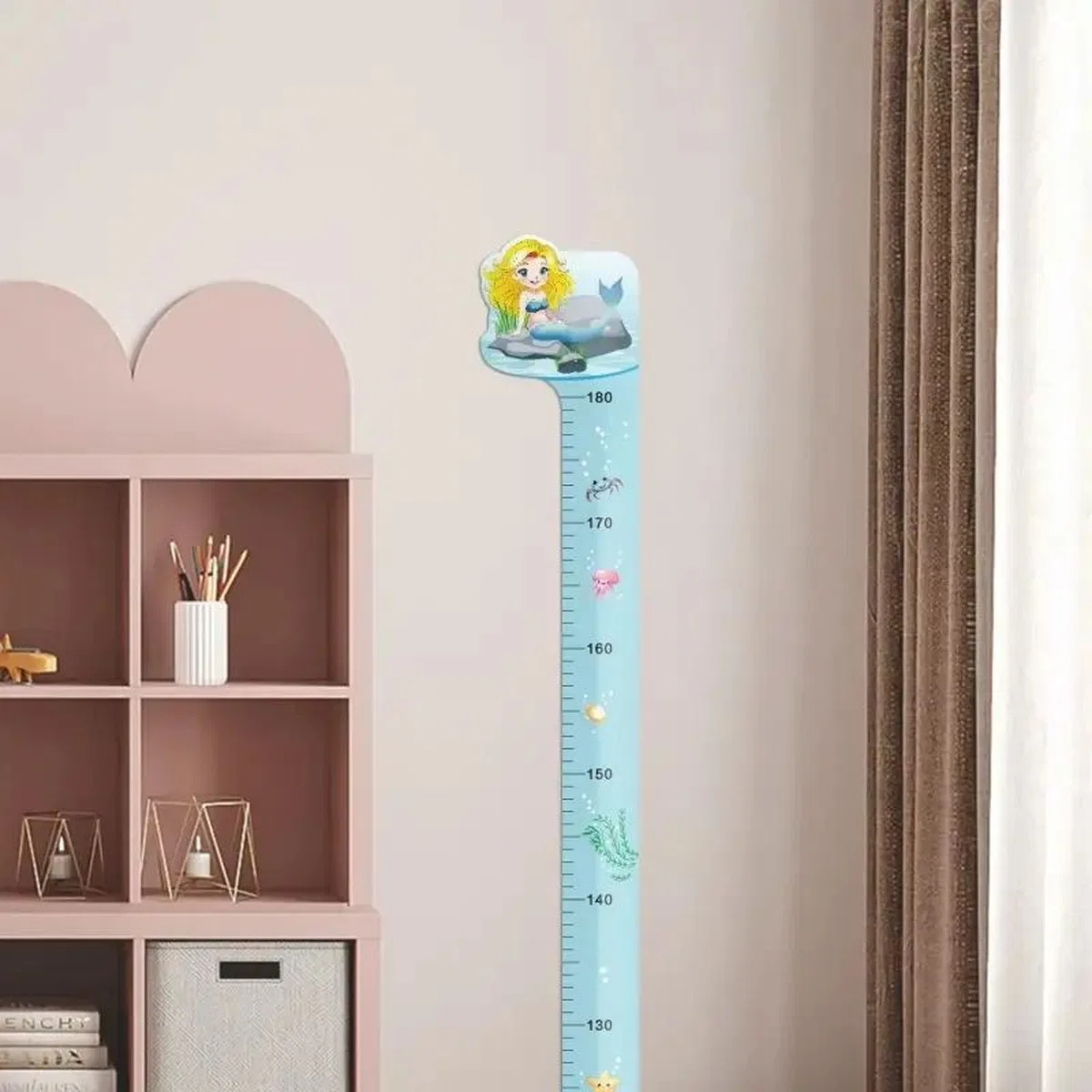 Sevimli Sarı Zürafa Yeşil Dinazor Deniz Kızı Roket Ağaç Boy Ölçüsü Sticker görsel 2