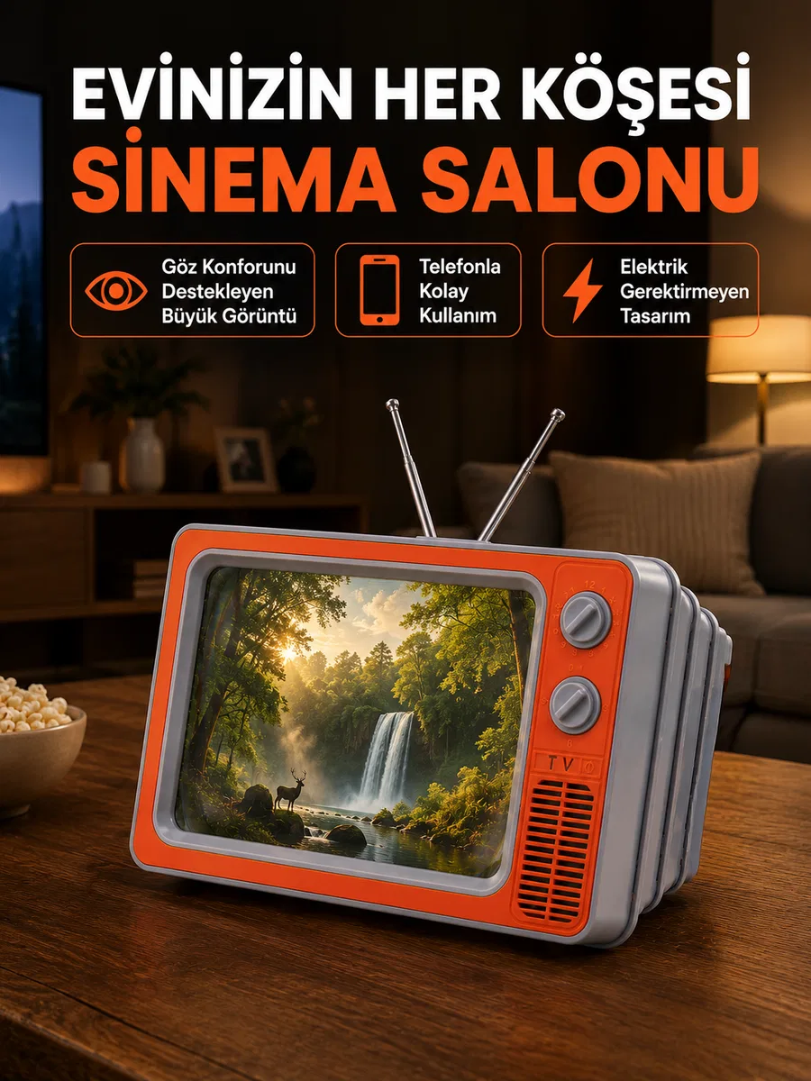 Telefon İçin 12 İnç Ekran Büyütücü Retro Televizyon Tasarımı HD Film İzleme Katlanabilir Stand