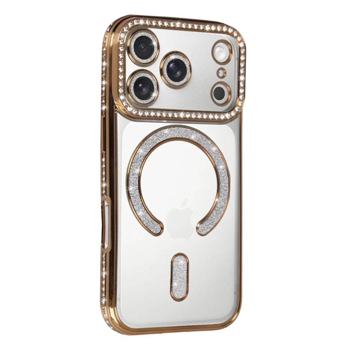 Apple İphone 17 Pro Joke Simli Magneticsafe Kılıf - Gold görsel 2