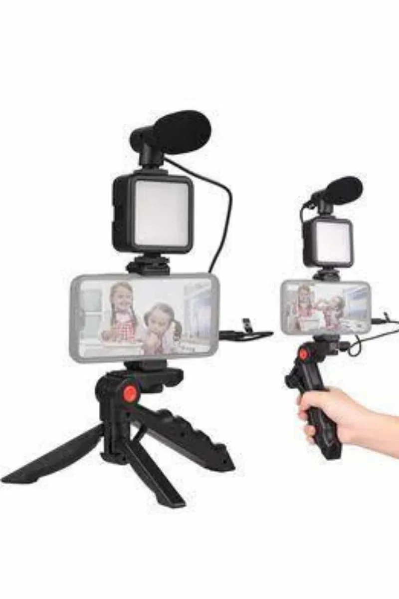 Telefon Tutucu Mini Mikrofonlu Tripod Vlog Çekim Video görsel 2