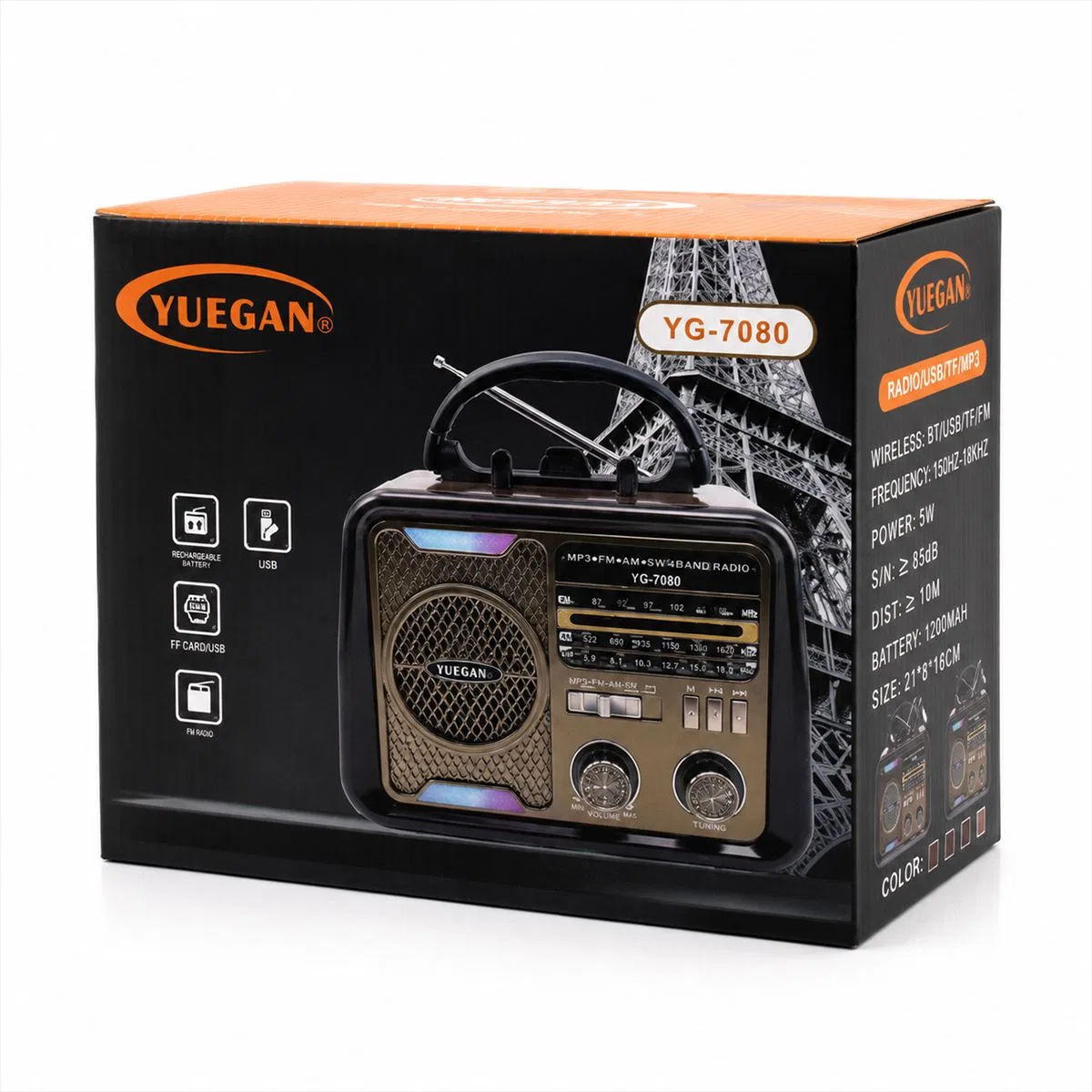 Şarjlı Bluetooth FM Radyo Hoparlör (USB/TF MP3, Nostaljik İbreli) görsel 4
