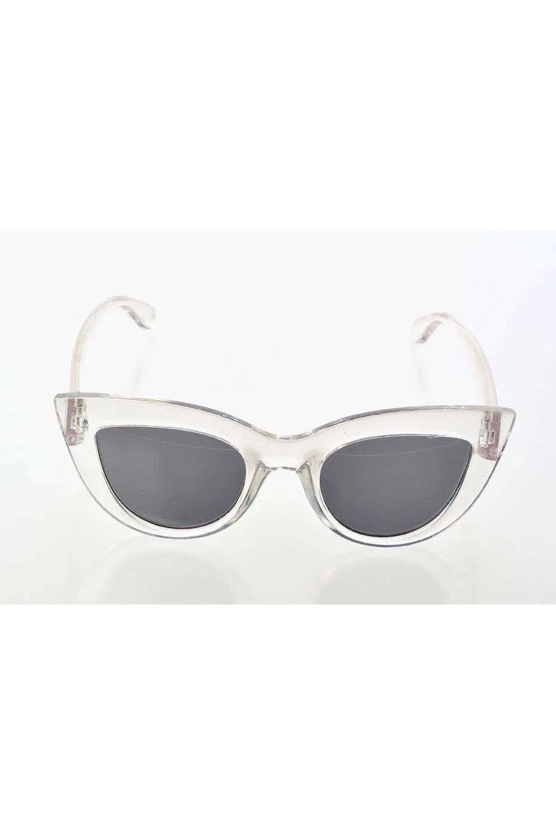 Şeffaf Beyaz Çerçeve Cat Eye Kadın Güneş Gözlüğü - Moda Gözlük