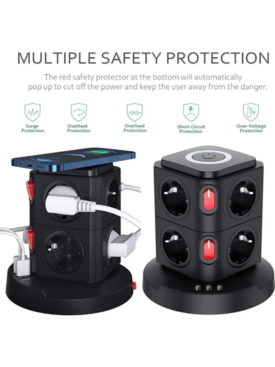 Termal Akım Korumalı Isıya Dayanıklı 3 Usb 8 Priz Ve Wireless Kablosuz Şarj 2. 4 Amper Kablolu Priz