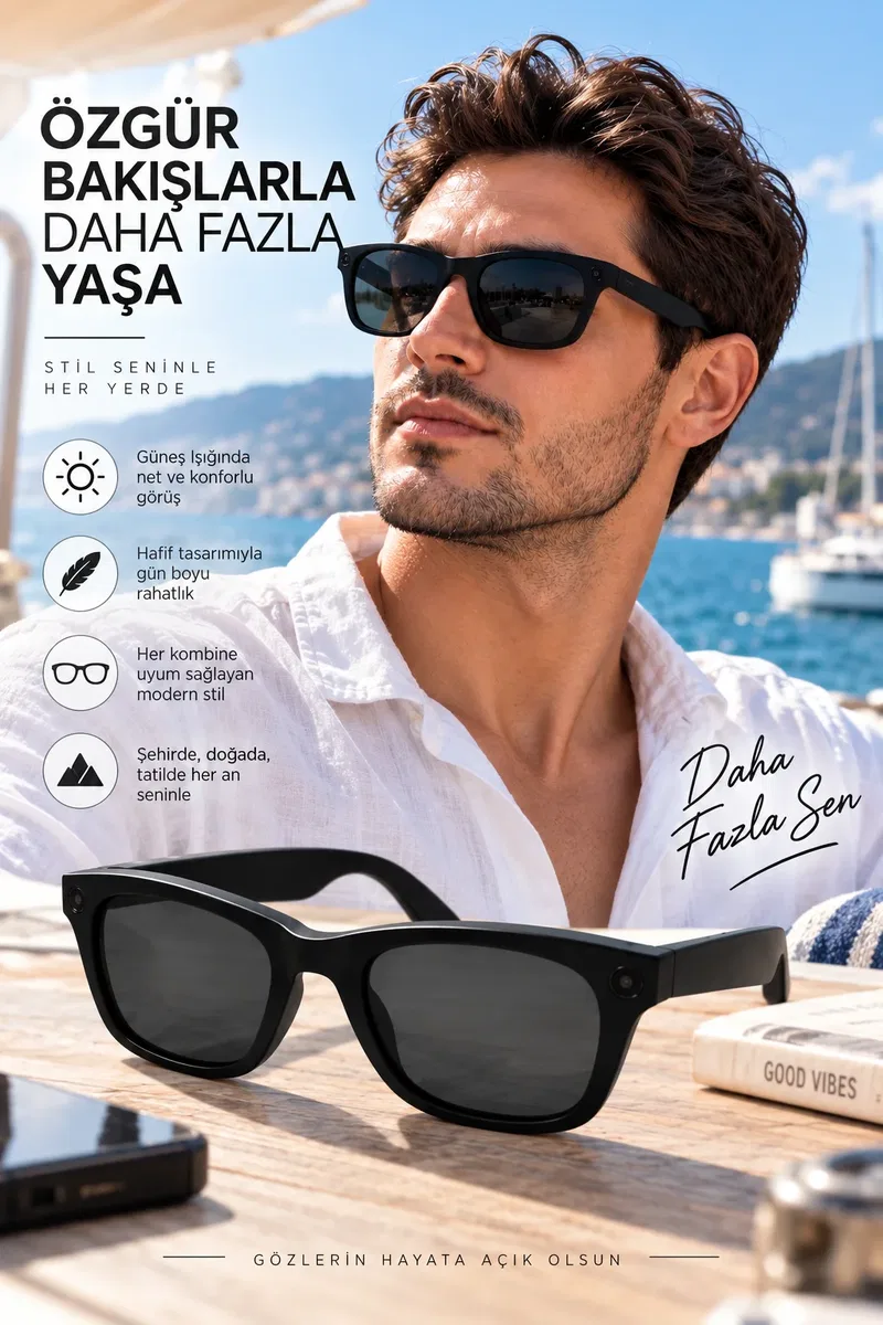 Kameralı Akıllı Güneş Gözlüğü Smart Glasses Anı Kaydetme