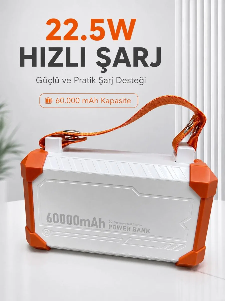 22. 5w Hızlı Şarj Destekli 60000 Mah Powerbank 4 Dahili Kablolu Çoklu Usb Type-c Çıkışlı Güç Bankası