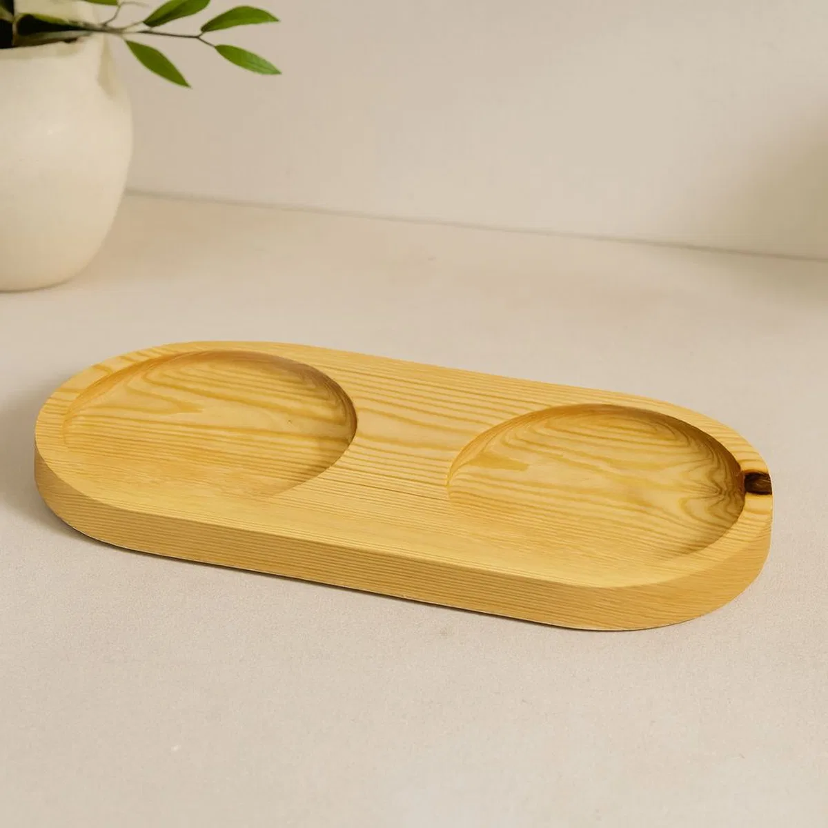 Ahşap 2 Bölmeli Oval Yağdanlık Altlık 27x12, 5 cm