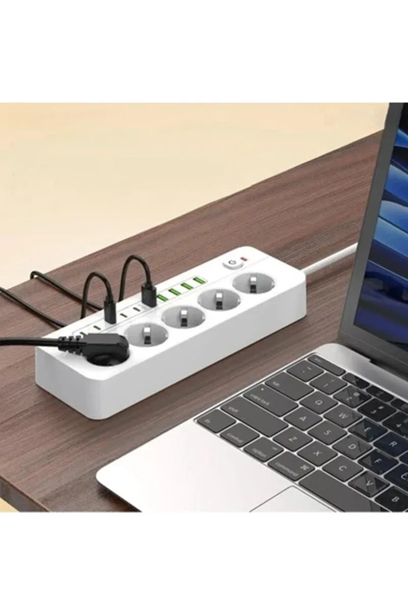 3500w Akım Korumalı 5’li Grup Priz: 5x Usb + 5x Type-c Çıkışlı (2 Metre) görsel 3
