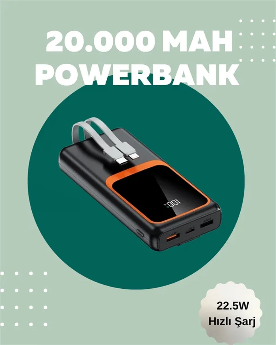 Dijital Ekranlı 20. 000 mAh Powerbank | 22. 5W Hızlı Şarj + Çoklu Bağlantı Seçeneği Yeni Nesil görsel 2