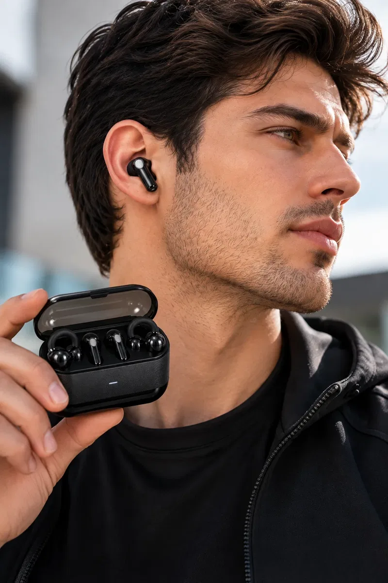 Kablosuz Bluetooth Kulaklık 4 Kulaklıklı 2’si 1 Arada Siyah görsel 4