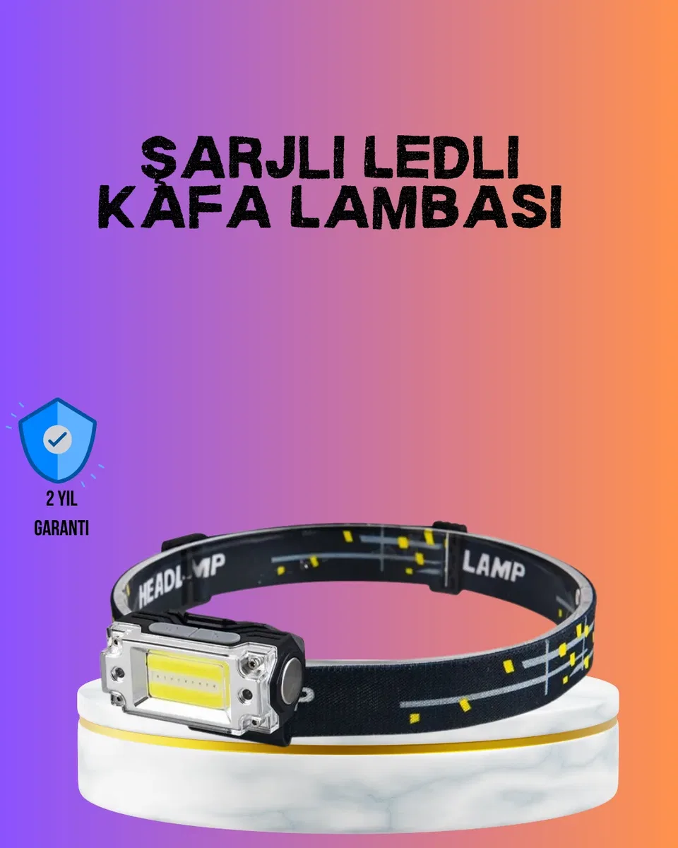 Beyaz Led Işık Sensörlü Kafa Lambası Lityum Batarya Led El Fenerli Şarjlı