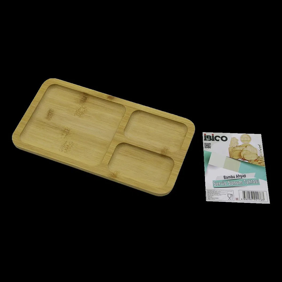 3 Bölmeli Dikdörtgen Bambu Servis Tepsisi 24. 8x13. 8x1. 4 cm görsel 2