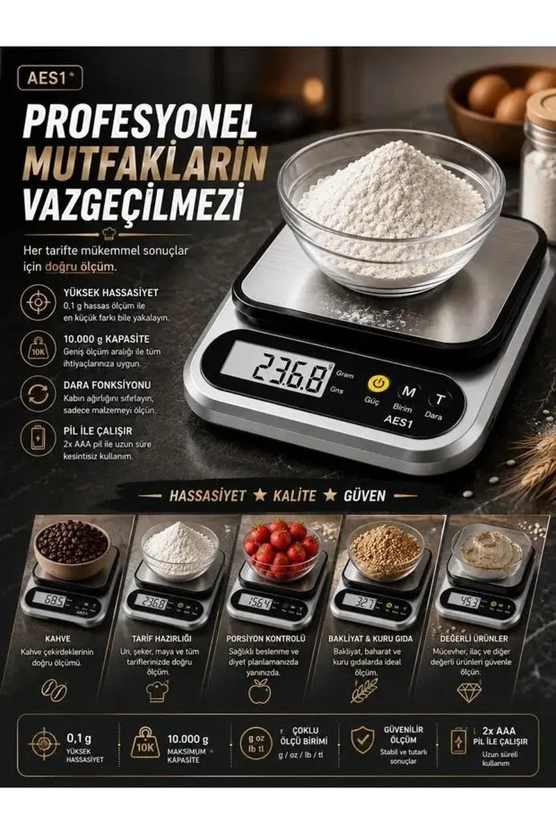 Dijital Mutfak Ve Kahve Tartısı Hassas Gram Terazisi Paslanmaz Çelik Lcd Ekran Çoklu Ölçüm G/oz 10 Kg Kapasite görsel 2