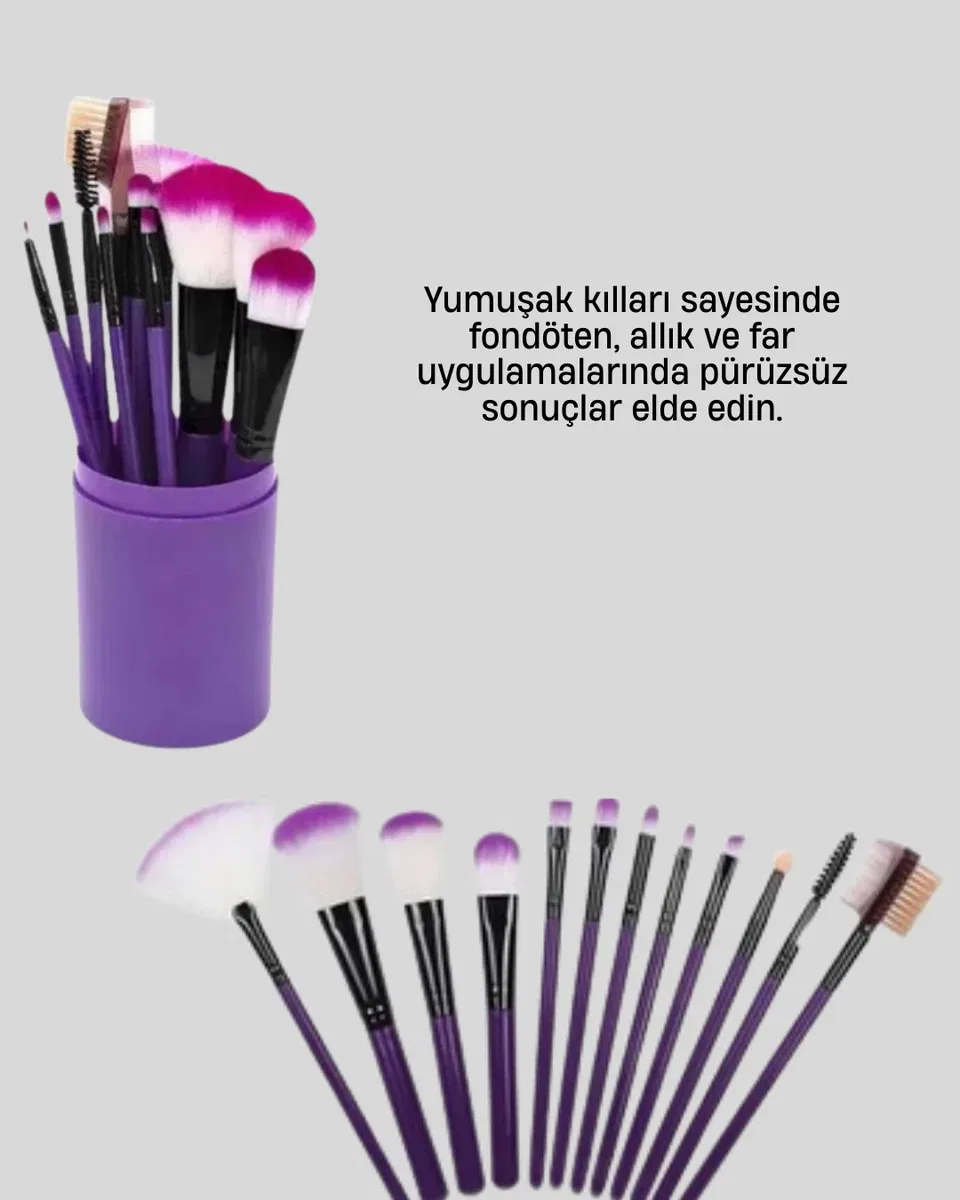 12’li Makyaj Fırça Seti Fondöten Allık Far Karıştırma İçin Tam Uyumlu görsel 3