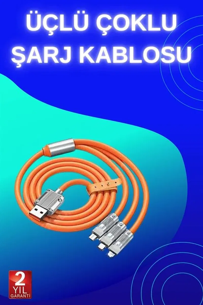 3 İn 1 Süper Hızlı Şarj Kablosu Android ve İOS Uyumlu Silikon Şarj Kablosu görsel 2