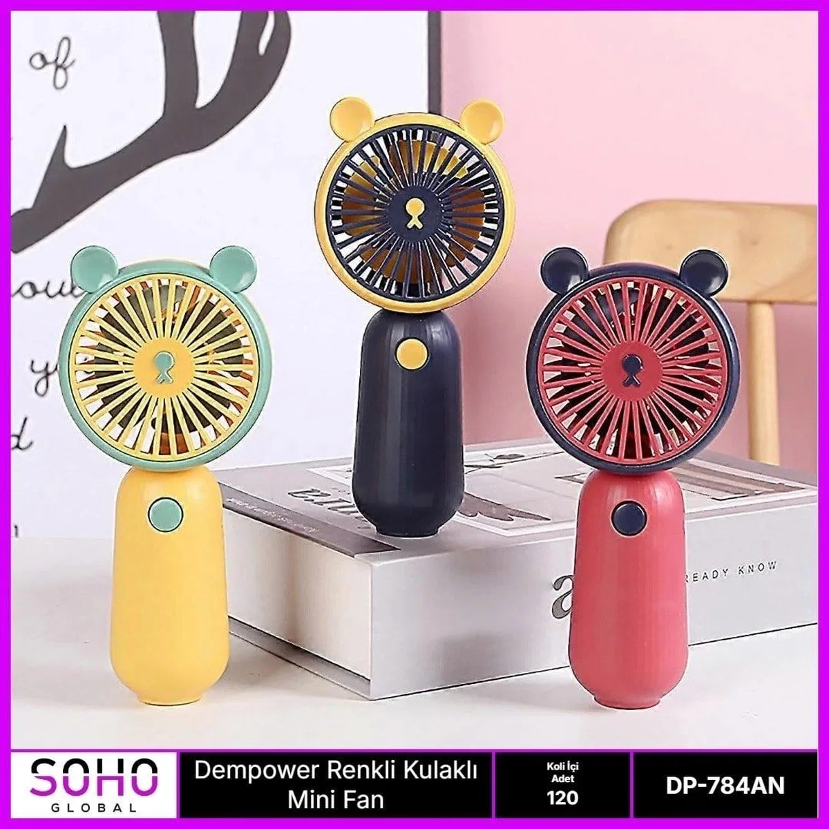 Renkli Kulaklı Mini Fan görsel 2