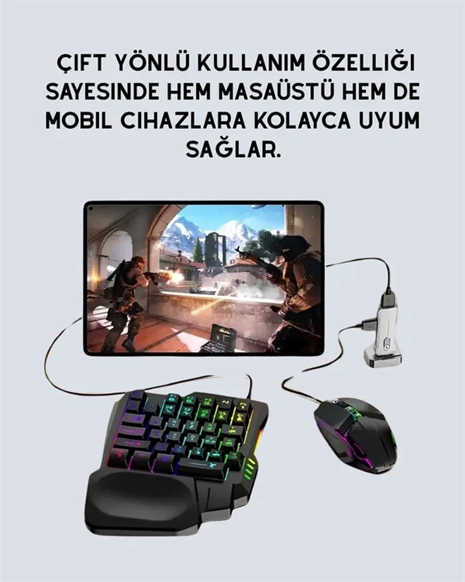 Yüksek Performanslı Mobil Oyun Aksesuarı – 5 Parçalı Klavye Mouse Dönüştürücü Set görsel 4
