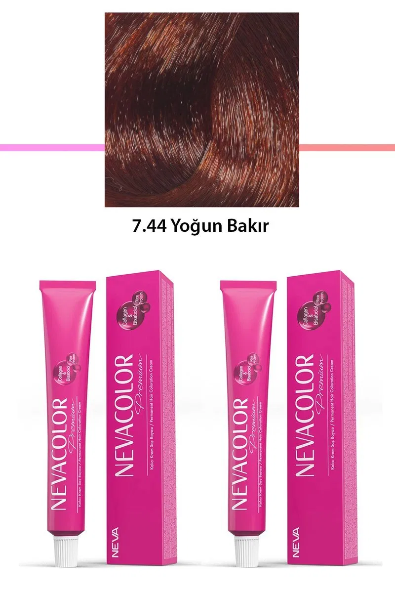 2 li Set Premium 7. 44 Yoğun Bakır - Kalıcı Krem Saç Boyası 2 X 50 g Tüp