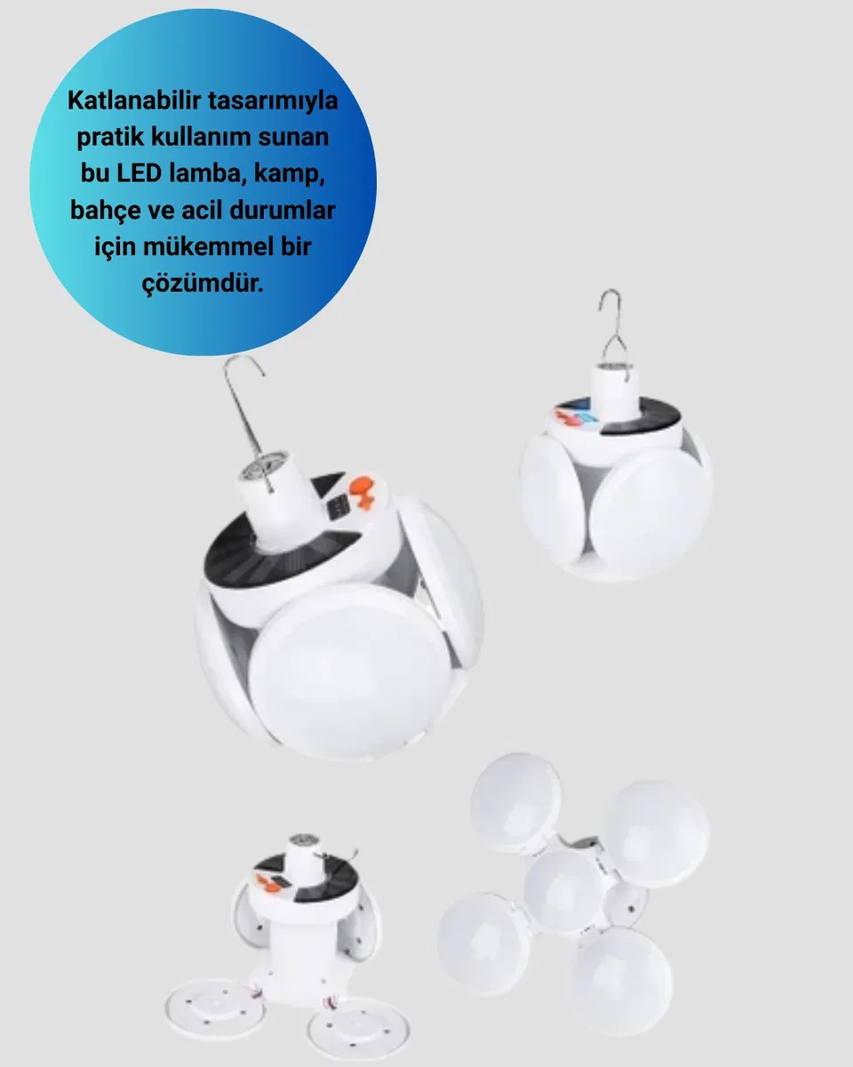 Solar ve USB Şarjlı Su Geçirmez Katlanabilir LED Lamba görsel 2