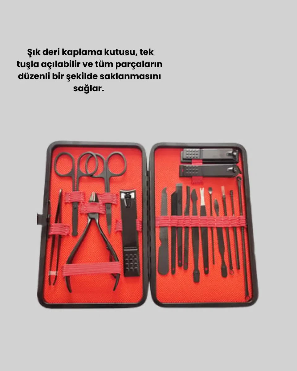 Paslanmaz Çelik 17 Parça Manikür Pedikür Seti ve Taşınabilir Şık Çanta görsel 3