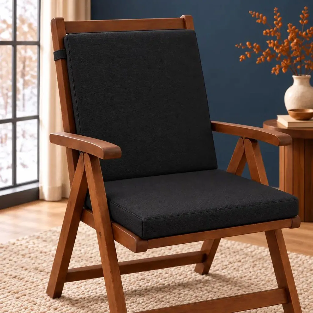 Tek Parça Sırtlıklı Sandalye Minderi · 80 × 40 × 4 cm · Siyah · 80 × 40 × 4 cm görsel 2