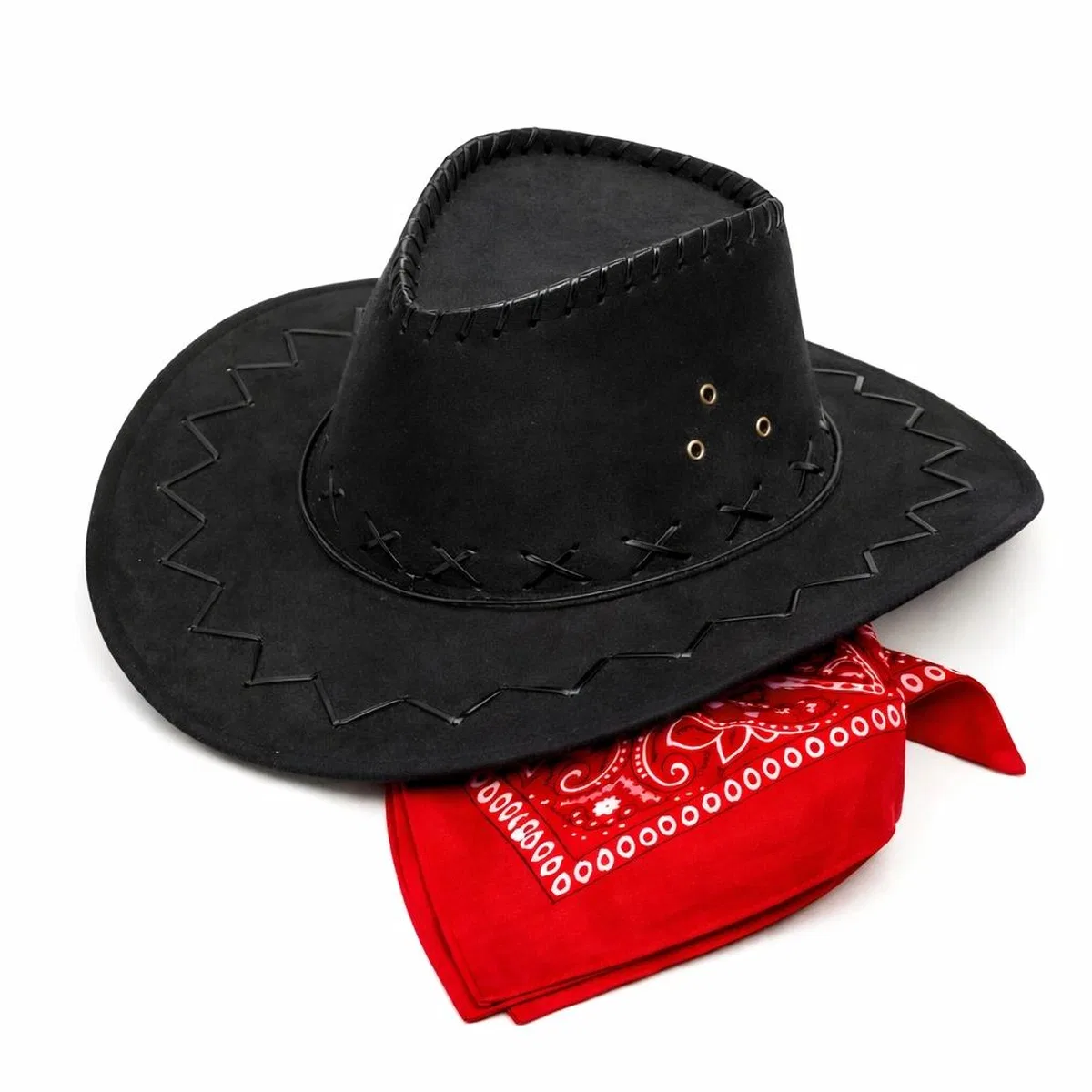 Çocuk Kovboy Şapka Siyah Kırmızı Bandana Seti görsel 2