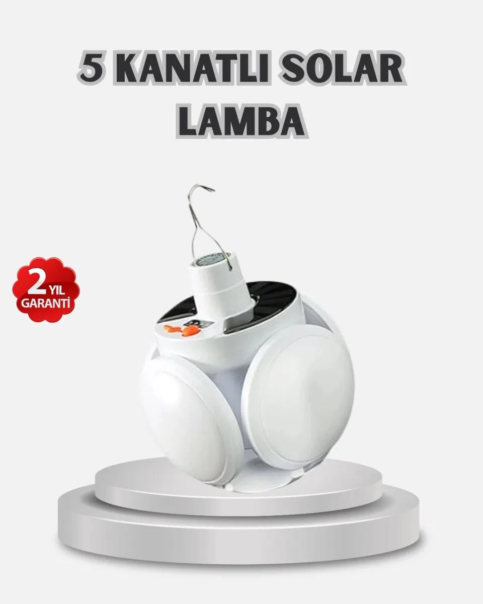 Güneş Enerjili Ve Usb Şarjlı Led Kamp Lambası – 5 Farklı Işık Modlu, Askılı Tasarım
