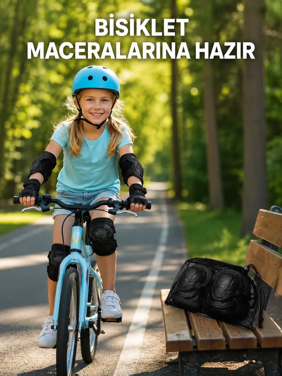 2'li Çocuk Koruyucu Spor Seti Siyah Dizlik Dirseklik El Bilek Koruyucu