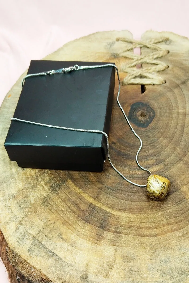 Jasper Doğal Taşı Zincirli El Yapımı Kolye Uç: 2 cm Zincir: 20 cm Kutulu görsel 5