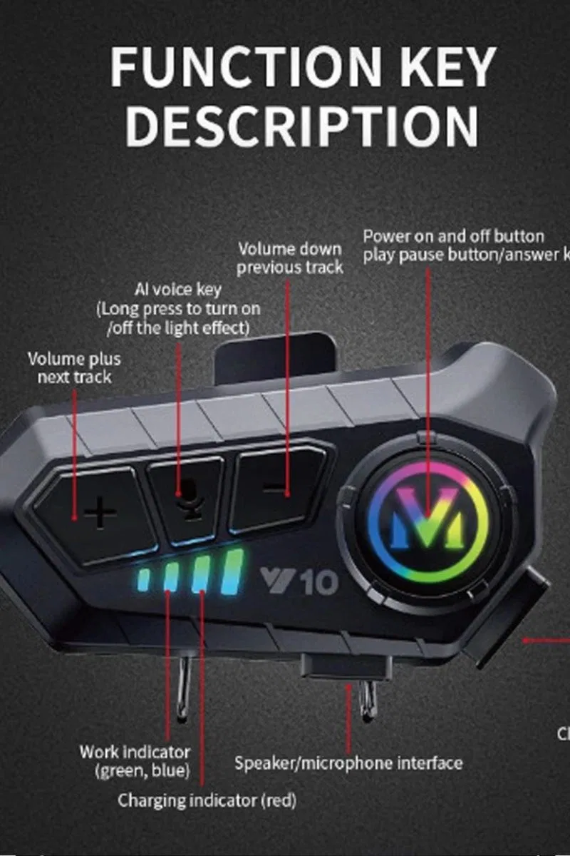 Y10 Kask Kulaklık Bluetooth Motosiklet Kulaklık 5, 3 Bluetooth Intercom Motorsiklet Kulaklık görsel 3