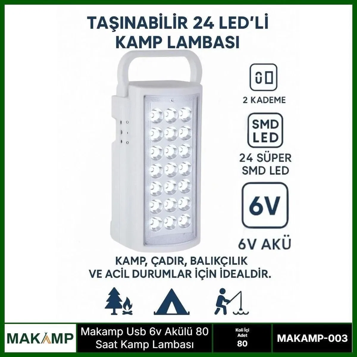 Usv 6v Akülü 80 Saat Kamp Lambası Işıldak