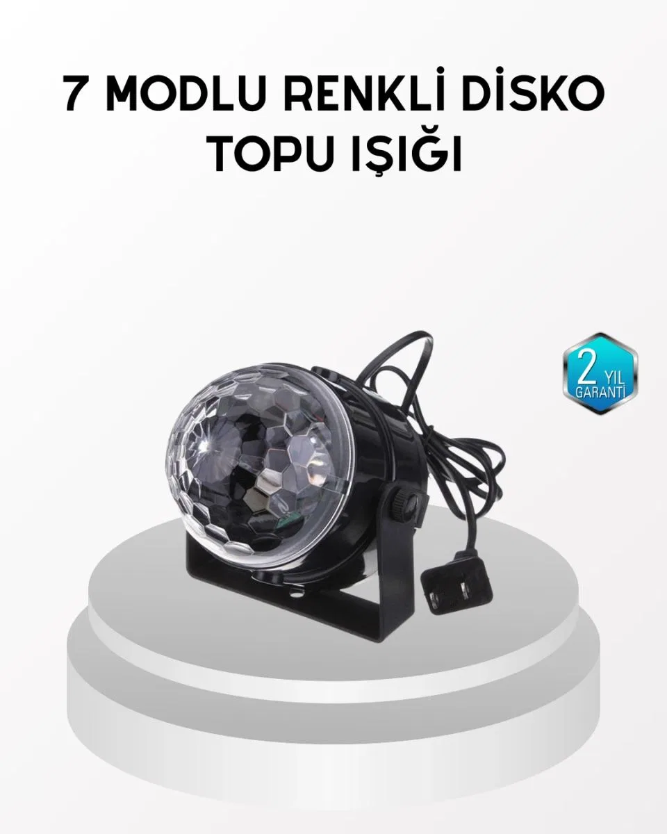 7 Renk Modlu Müzik Sensörlü Disko Topu – Led Işıklı Parti Aydınlatması