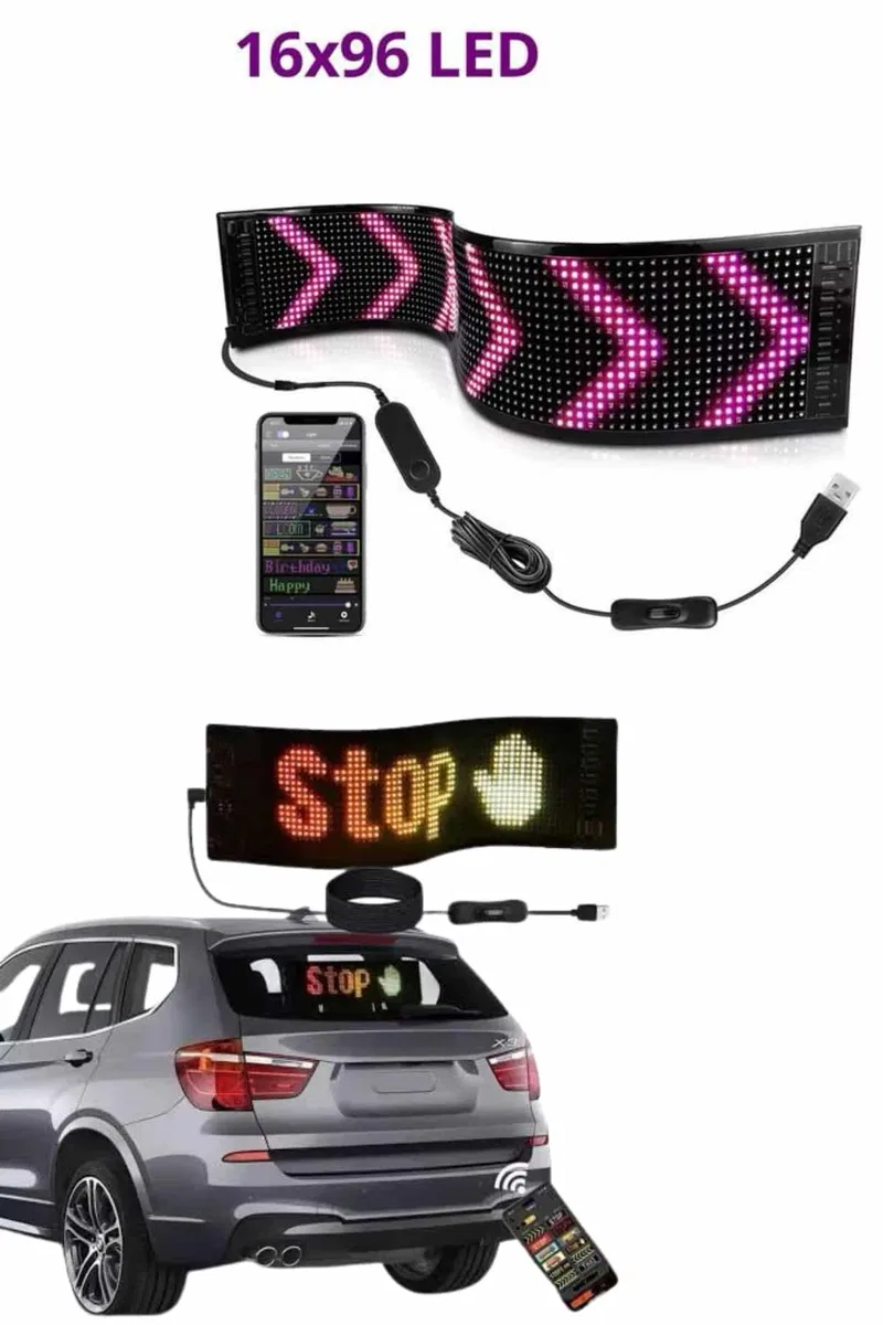 Cama Yapışan En Büyük Boy 16X96 Telefon Kontrollü Led Ekran Digital Araba Yazısı görsel 5