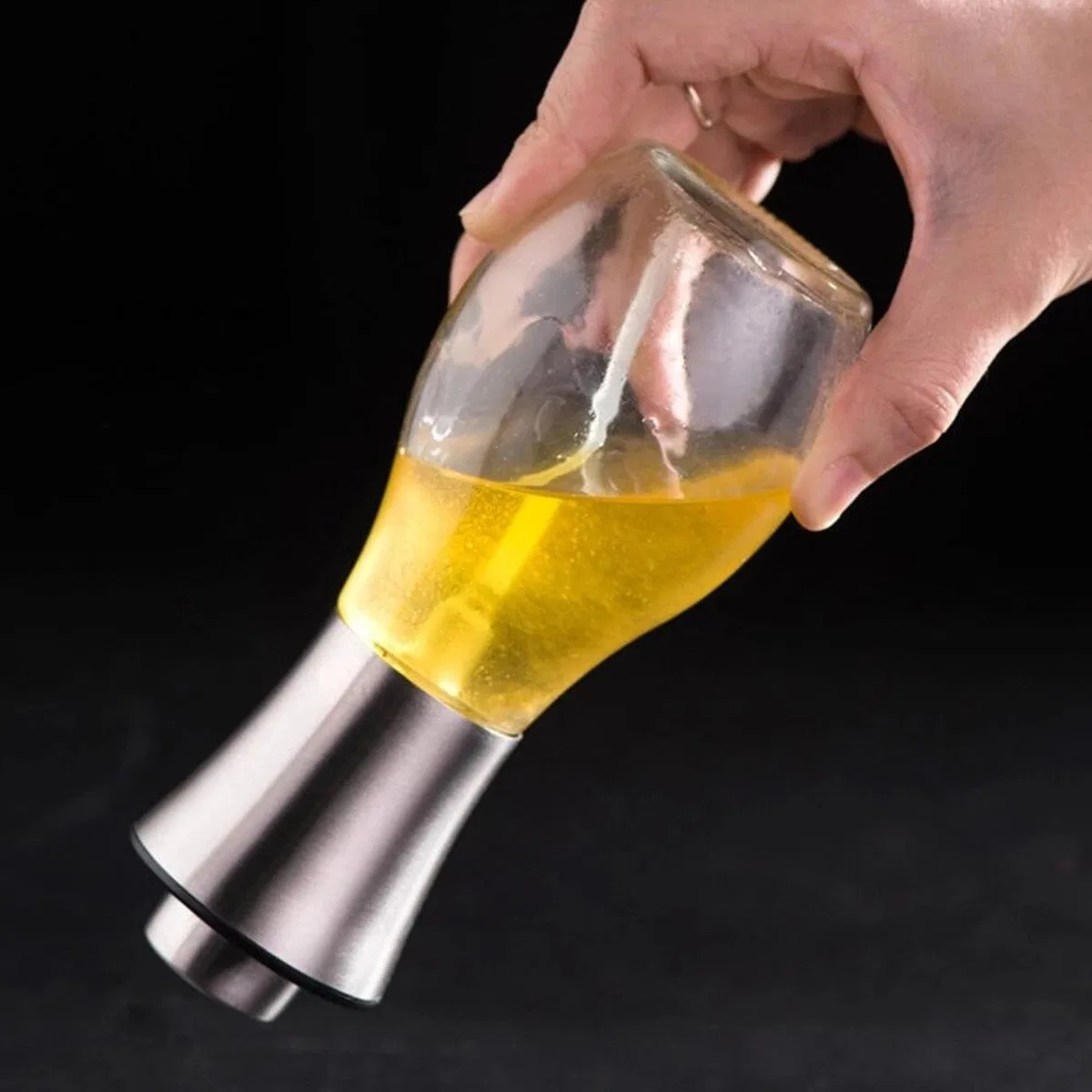 Paslanmaz Çelik Başlıklı Cam Spray Yağdanlık görsel 3