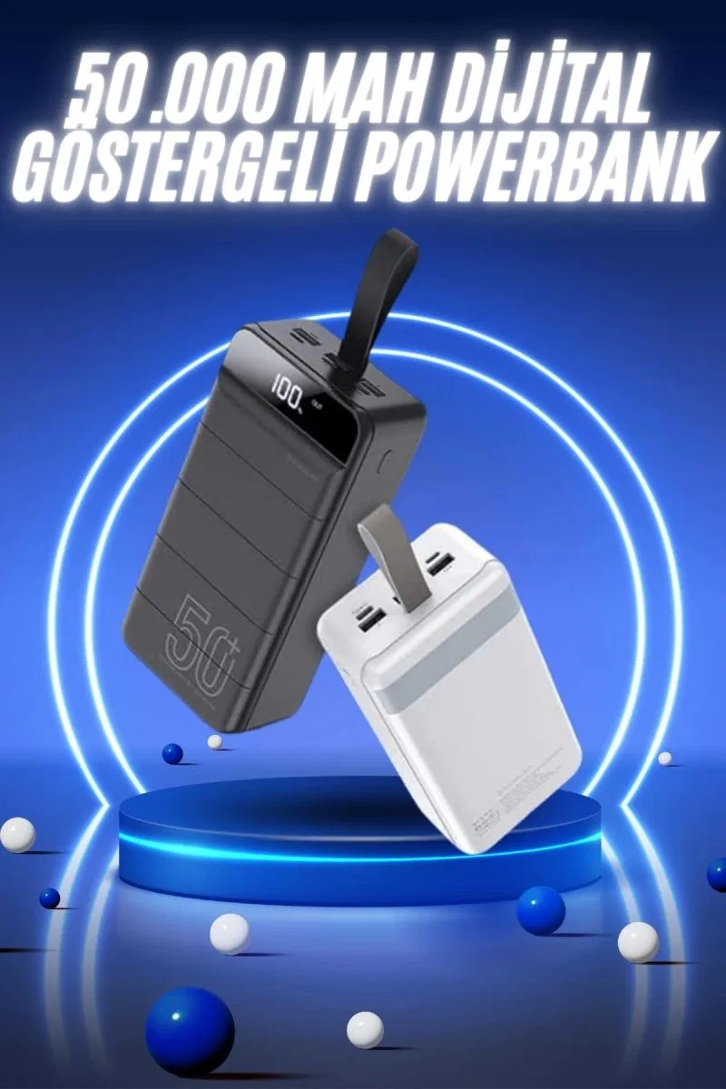50. 000 Mah Powerbank Turbo Hızlı Led Göstergeli Android İos Uyumlu Taşınabilir Askılı